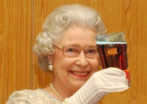 a queen drinks a beer