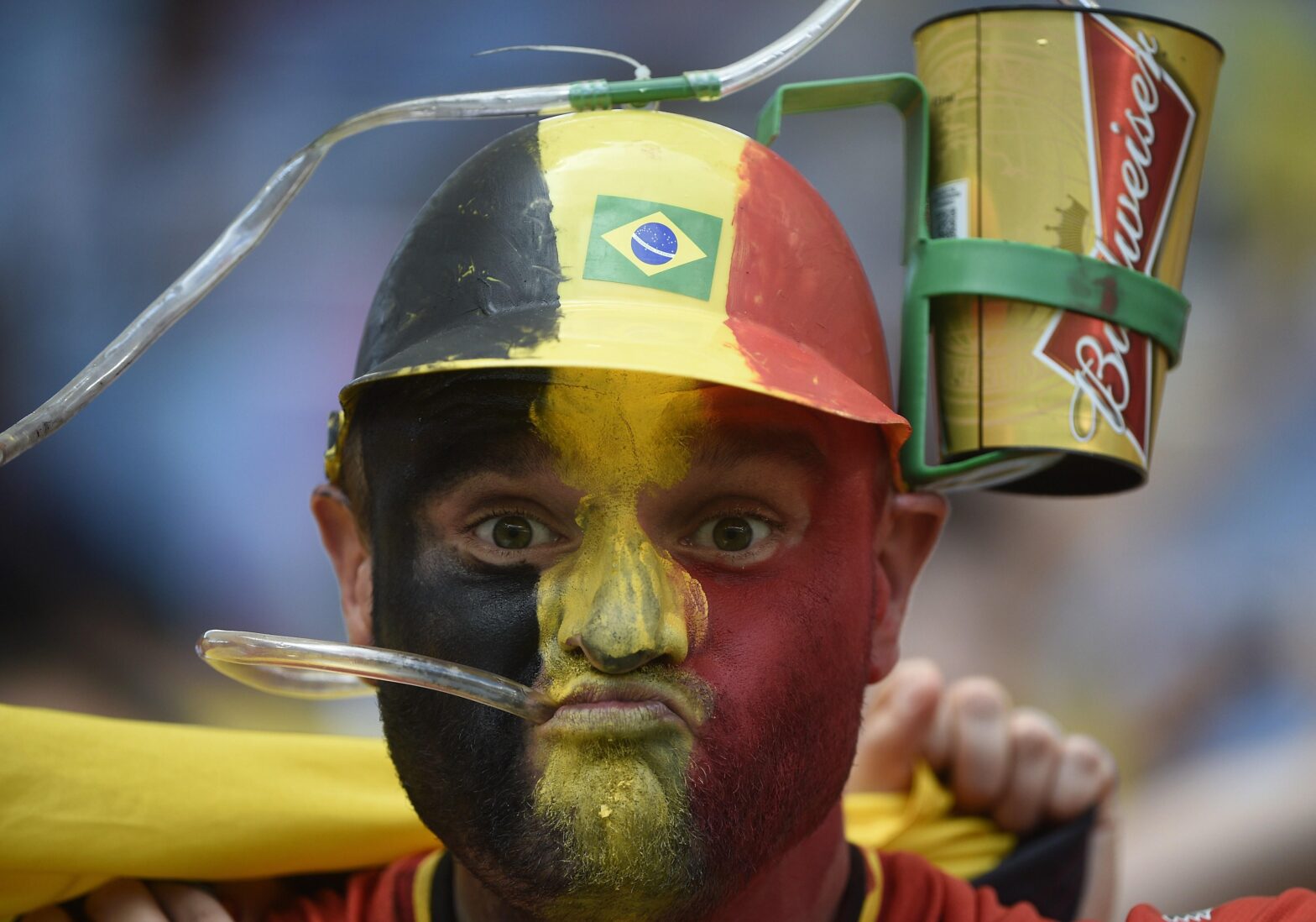 world cup fan drinking a Bud